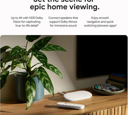 סטרימר Google TV 4K - בידור בסטרימינג מהיר לטלוויזיה עם שלט חיפוש קולי - צפייה בסרטים, תוכניות, טלוויזיה בשידור חי ונטפליקס ב-4K HDR - שליטה בבית חכם - נפח אחסון של 32 גיגה-בייט - דגם האזל